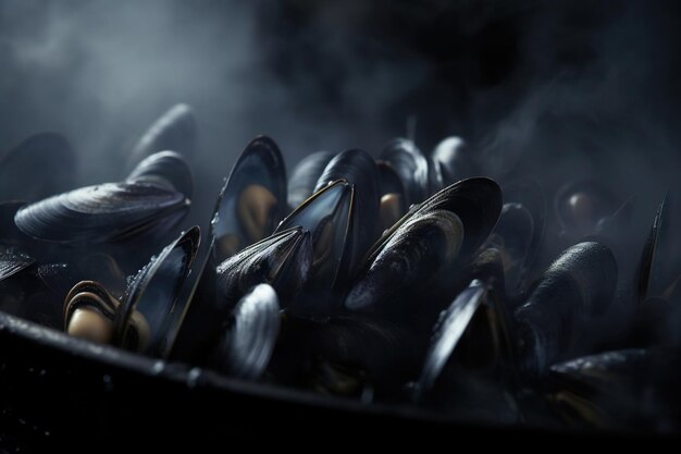 Ein Foto von Moules a la Mariniere in schwarzer Farbe