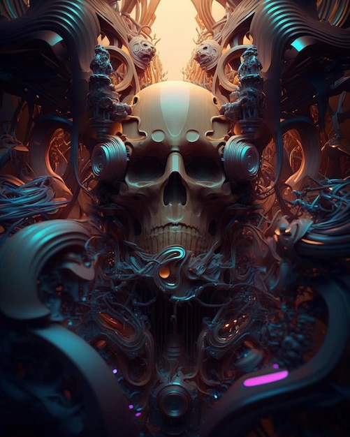 Ein Foto von Skull Monster und Skull Robotic und Robotic Scary mit abstraktem Hintergrund