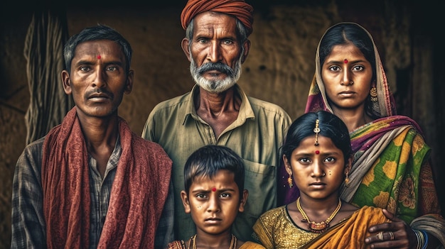 Ein Fotoporträt mit einer traditionellen indischen Familie, erstellt mit generativer KI