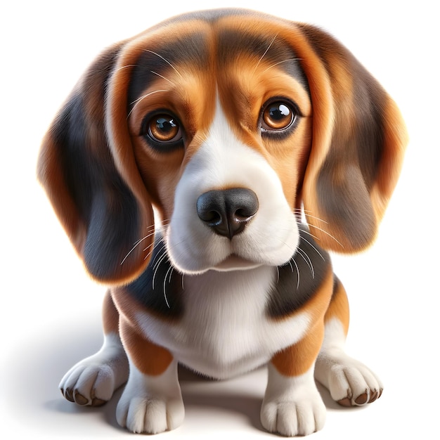 Ein fotorealistisches Bild eines fröhlichen Beagles, der auf einem weißen Hintergrund isoliert ist.