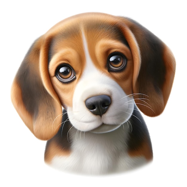 Ein fotorealistisches Bild eines fröhlichen Beagles, der auf einem weißen Hintergrund isoliert ist.