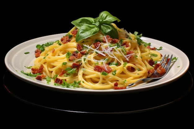 Ein fotorealistisches Essen, das zu Spaghetti Carbonara verführt