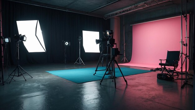 Foto ein fotostudio mit rosa und blauem hintergrund