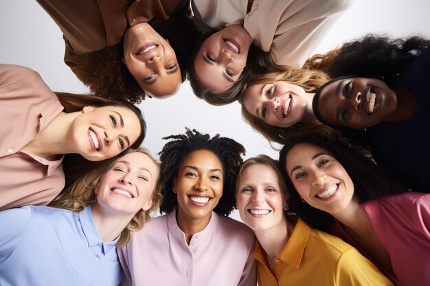 Ein freundlicher Bindungsmoment in einem Kreis von niedlichen Frauen verschiedener Rassen