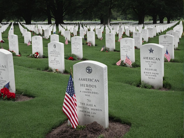 ein Friedhof mit einer Flagge und einer Flagge daraufBild von Gräbern amerikanischer Helden
