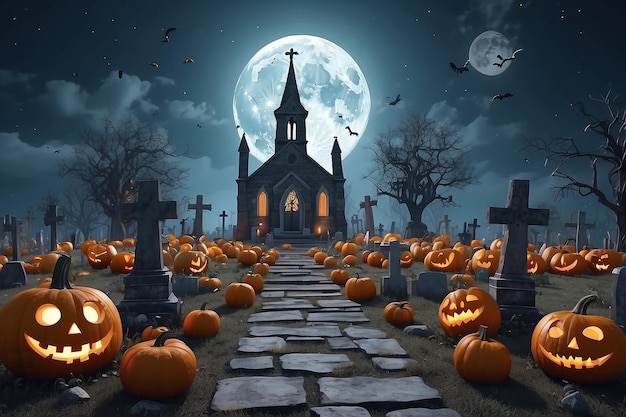 ein Friedhof mit Vollmond im Hintergrund