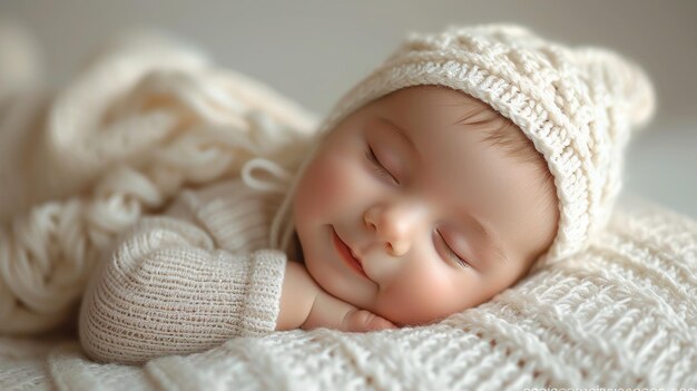 Ein friedliches Neugeborenes schläft ruhig in einer weichen Decke