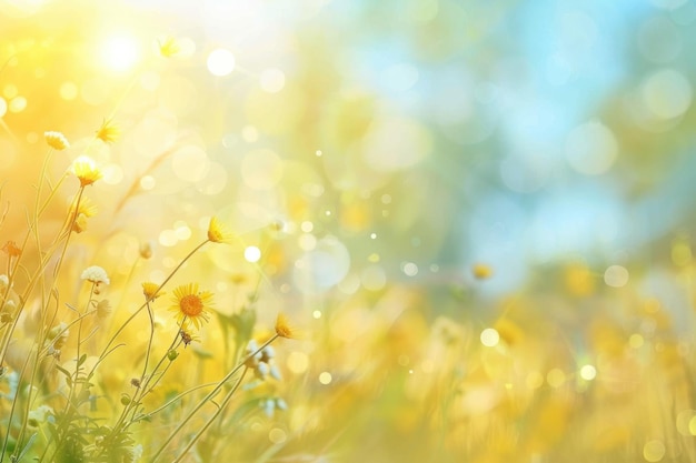 Ein friedliches Tageskonzept Abstraktes Sonnenschein-Himmel mit verschwommenem schönen gelben Naturhintergrund