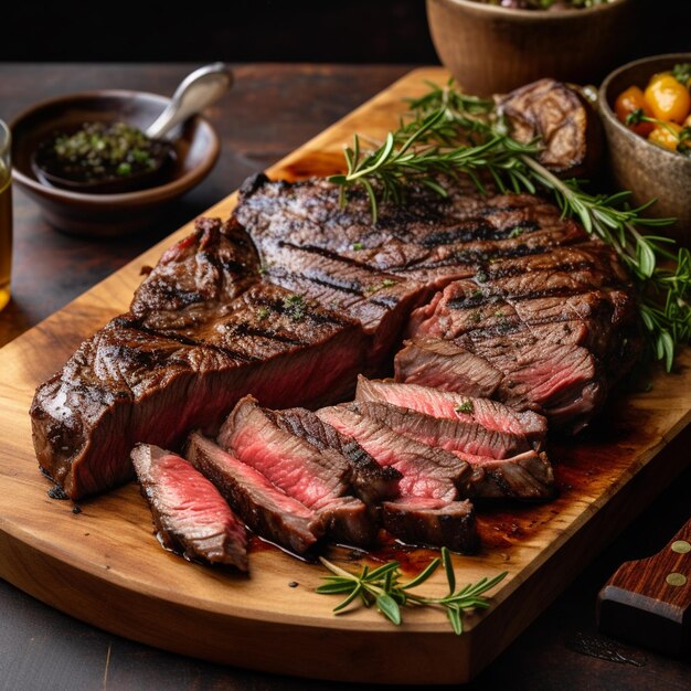 Ein frisch gegrilltes Porterhouse-Stück, serviert auf einem Holztisch