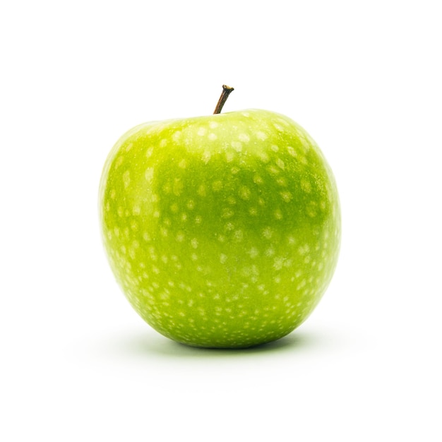 Ein frischer grüner Apfel isoliert auf weißem Hintergrund. Aufgenommen im Studio mit einer 5d Mark III.