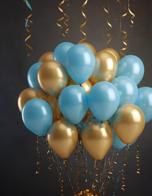 Ein fröhlicher blauer Ballon schwebt in der Luft am klaren Himmel