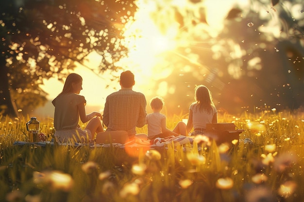 Ein fröhlicher Familienpicknick auf einer sonnigen Wiese