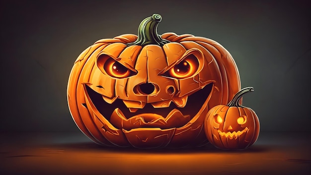 Foto ein fröhlicher halloween-kürbis mit einem zähnigen lächeln und einer leuchtenden jackalantern-gesichtsillustration
