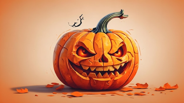 Ein fröhlicher Halloween-Kürbis mit einem zähnigen Lächeln und einer leuchtenden Jackalantern-Gesichtsillustration