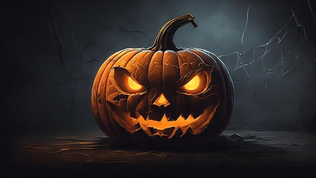 Ein fröhlicher Halloween-Kürbis mit einem zähnigen Lächeln und einer leuchtenden Jackalantern-Gesichtsillustration