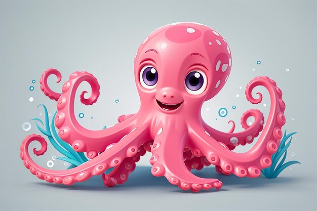 Ein fröhlicher rosa Oktopus auf weißem Hintergrund