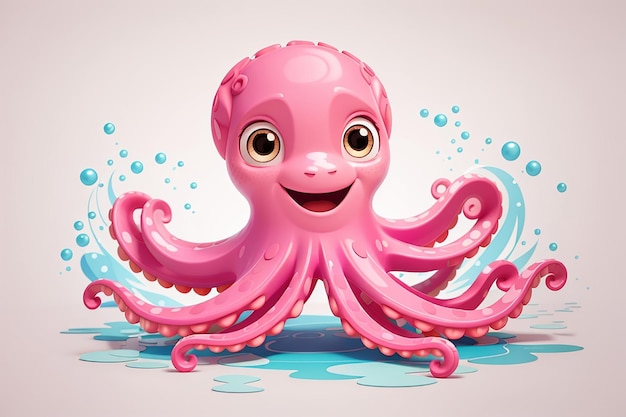 Ein fröhlicher rosa Oktopus auf weißem Hintergrund