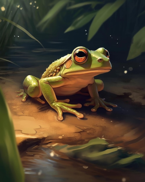 Ein Frosch in einem Sumpf mit einem roten Auge.