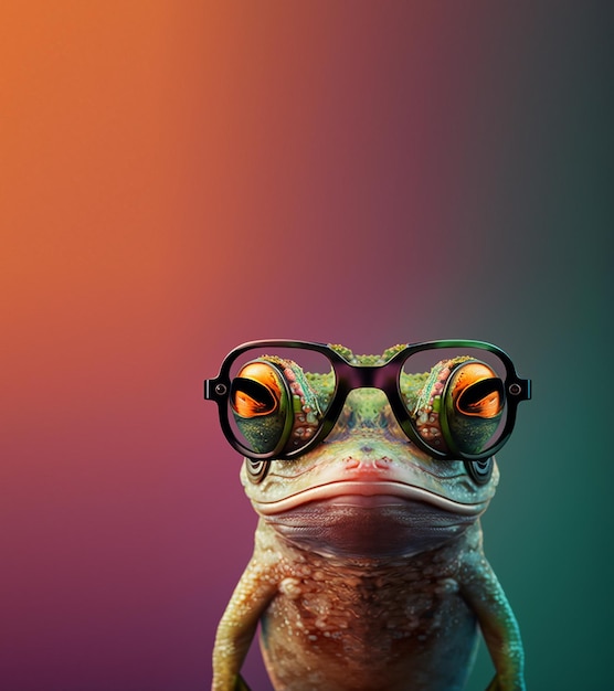 Ein Frosch mit Brille und ein grüner Frosch mit schwarz-orangefarbener Brille.