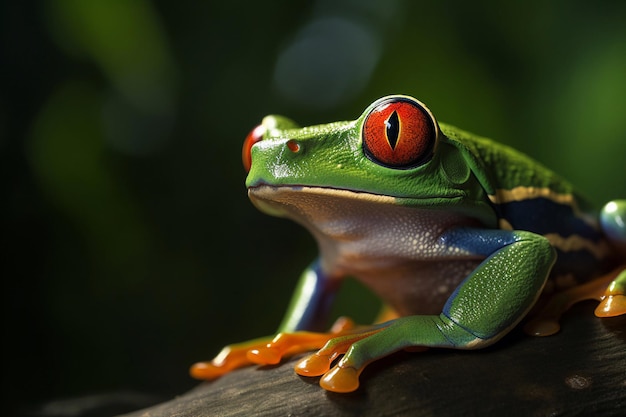 Ein Frosch mit roten Augen sitzt auf einem Ast.