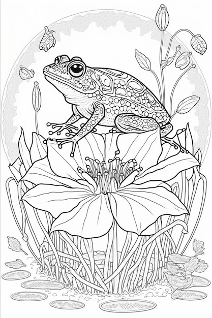 ein Frosch sitzt auf einer Blume mit Schmetterlingen im Hintergrund