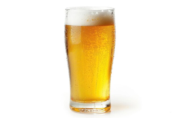 Foto ein frostiges glas leichtes bier, isoliert auf einem weißen hintergrund. die datei enthält den abschnittspfad.