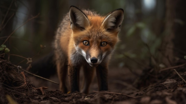 Ein Fuchs im Wald mit dem Wort Fuchs auf der Vorderseite.