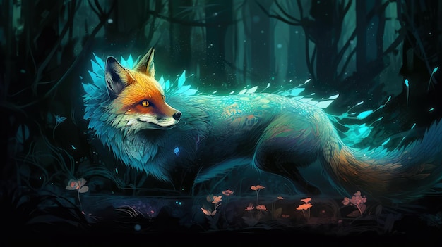 Ein Fuchs im Wald mit einem blauen Auge.