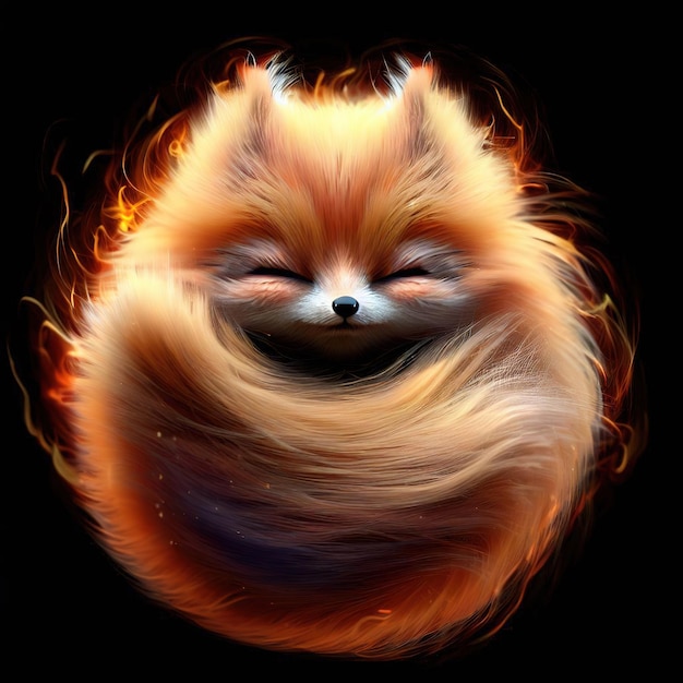 Ein Fuchs mit einem Lächeln im Gesicht ist in Flammen gehüllt.