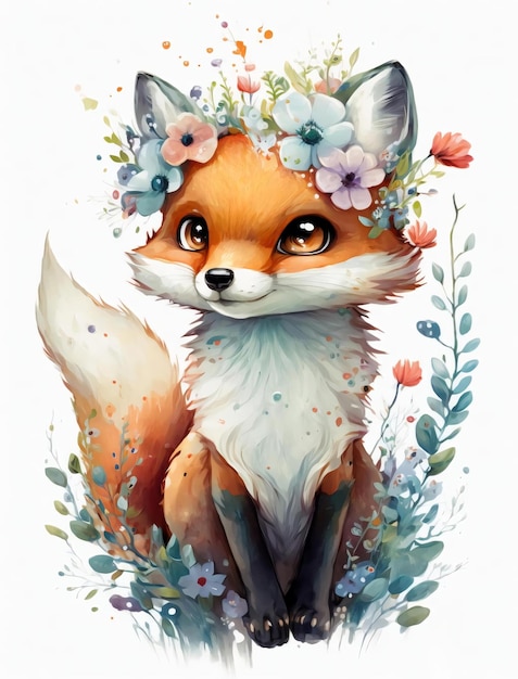 Ein Fuchs mit einer Blumenkrone