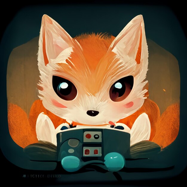 Ein Fuchs spielt ein Spiel mit einem Controller in der Hand.