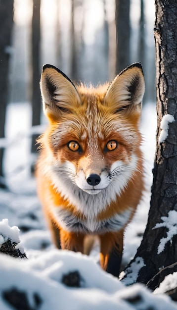 ein Fuchs steht im Schnee im Wald