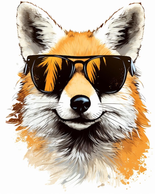 ein Fuchs trägt eine Sonnenbrille und eine Krawatte auf einem weißen Hintergrund