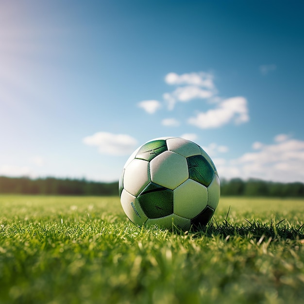 Ein Fußball auf dem Rasen, auf den die Sonne scheint.