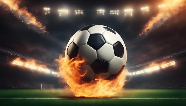 ein Fußball brennt im Feuer mit den Worten