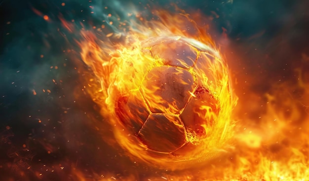 ein Fußball, der von Feuer geblasen wird