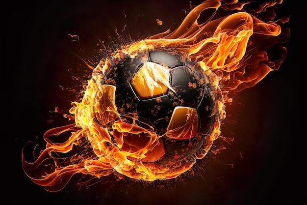 Foto ein fußball wird mit flammen und dem wort fußball dargestellt.