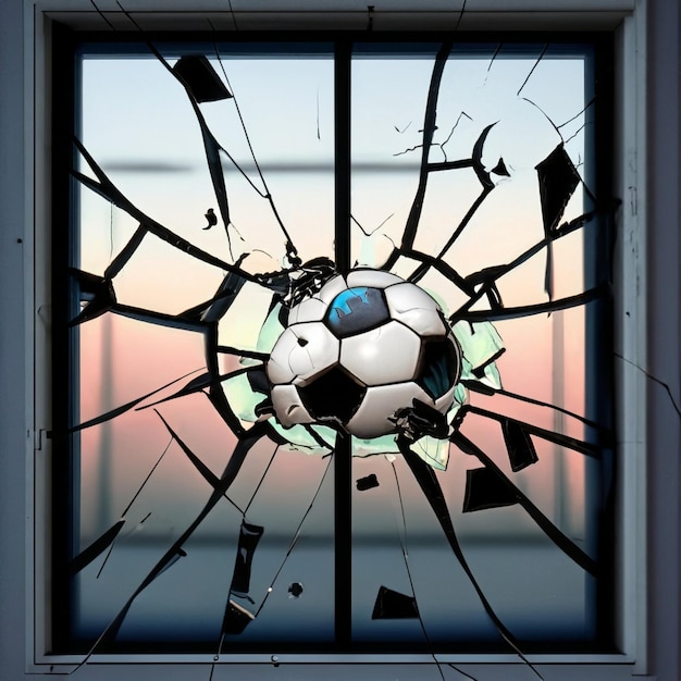 Ein Fußball zerschmetterte ein Fenster