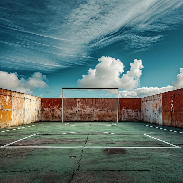 Foto ein fußballfeld mit einem netz