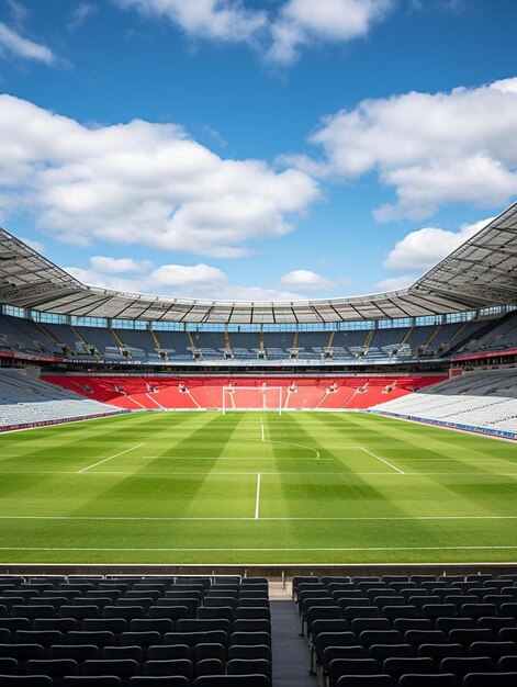 ein Fußballstadion mit leeren Plätzen und einem grünen Feld