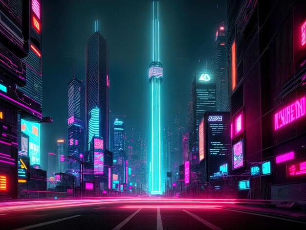 Ein futuristischer Stadt-Neonfarben-Cyberpunk-Stil