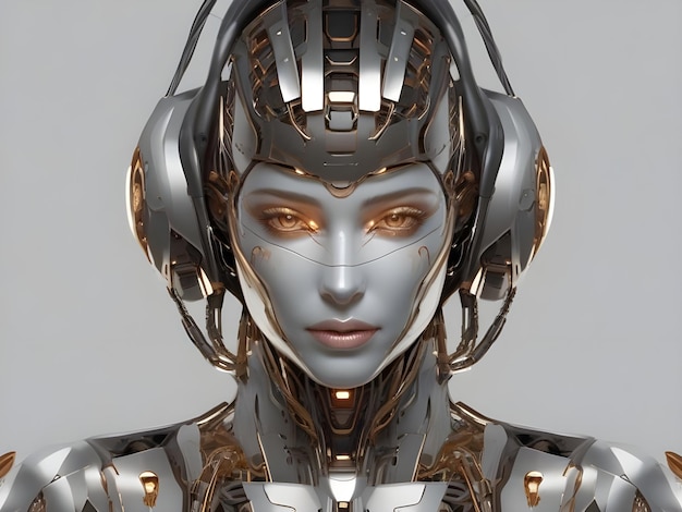 Ein futuristischer weiblicher Roboter mit sichtbaren Drähten in seinem Körper