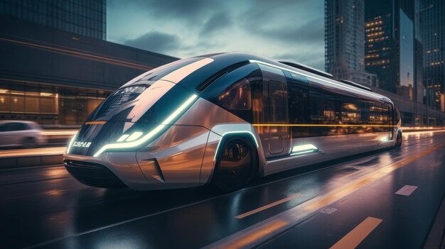 Ein futuristisches Auto fährt die Straße entlang