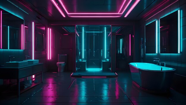 Ein futuristisches Badezimmer mit Cyberpunk-Thema