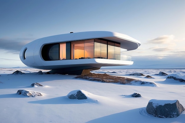 Ein futuristisches Haus in der Tundra Zukunftsarchitektur Hausdesign