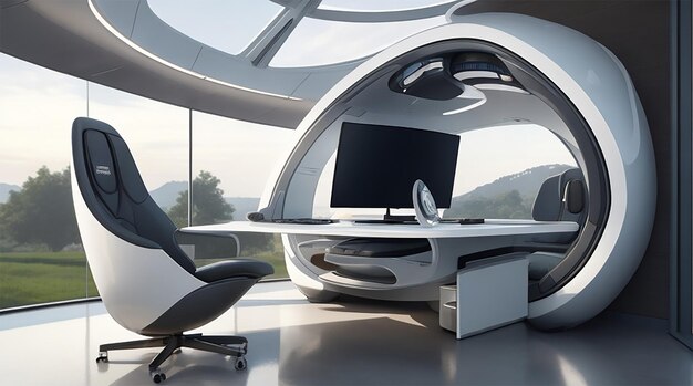 Foto ein futuristisches hausbüro 3d-design moderne büro-innenmöbel