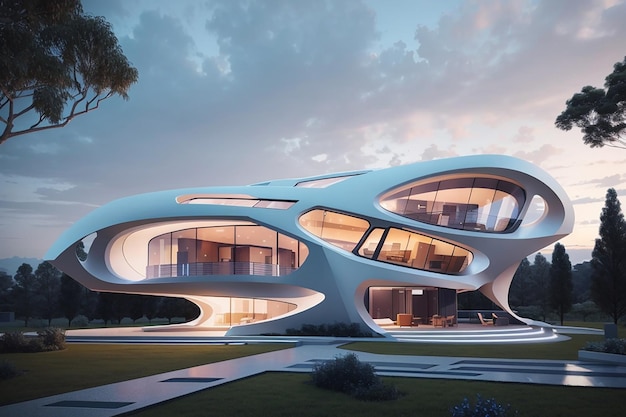 Ein futuristisches Hausdesign für den Außenbereich mit künstlicher Intelligenz