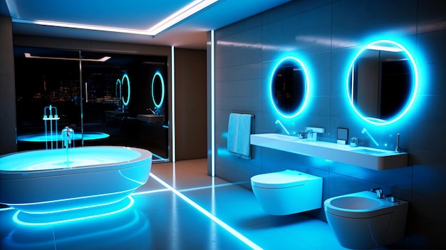 Ein futuristisches High-Tech-Badezimmer mit smart