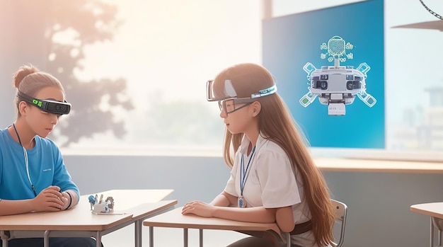 Ein futuristisches holografisches Klassenzimmer-Virtual-Reality-Display, das in das Lernerlebnis integriert ist