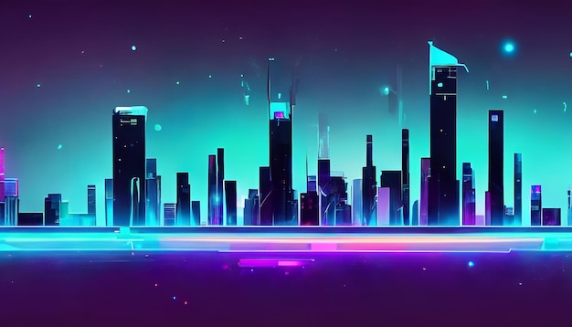 Ein futuristisches Neon-Stadtbild mit Neonleuchtung und Wolkenkratzern als Hintergrundtapeten